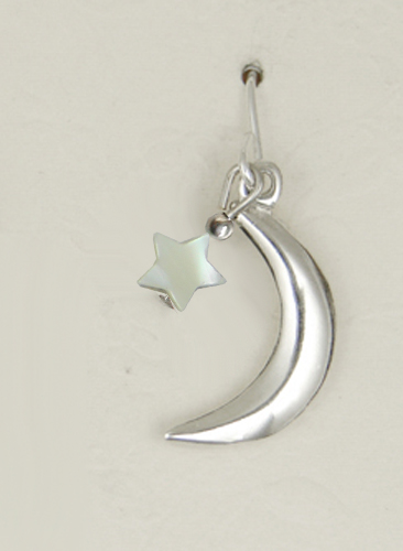 Sterling Silver Mystical Moon Drop Dangle Earrings With White Mother of Pearl Star